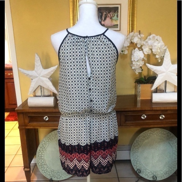 Aqua Women’s Blue and Red Sleeveless Halter Top Bohemian Romper Size Small - Picture 8 of 11